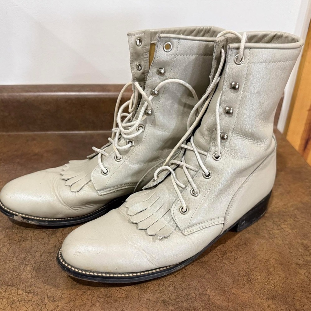 Stylish Cream Lace-Up Women's Boots